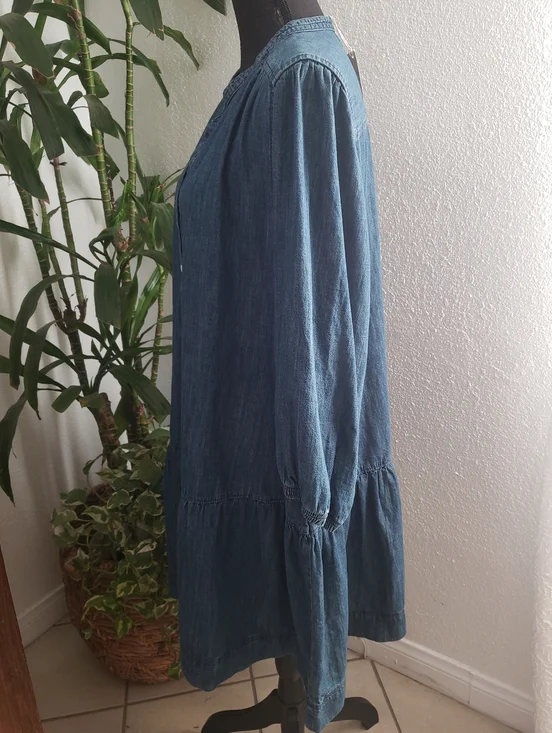Free Assembly Relaxed Blue Denim-Style Long Sleeve Tunic Dress Size XXL - Picture 4 of 11